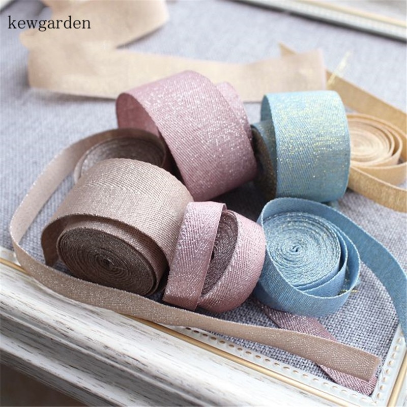 Kewgarden 1 " 3/8 " gouden draad matte textuur satijnen linten handgemaakte tape diy strik lint verpakking lint 5 meter