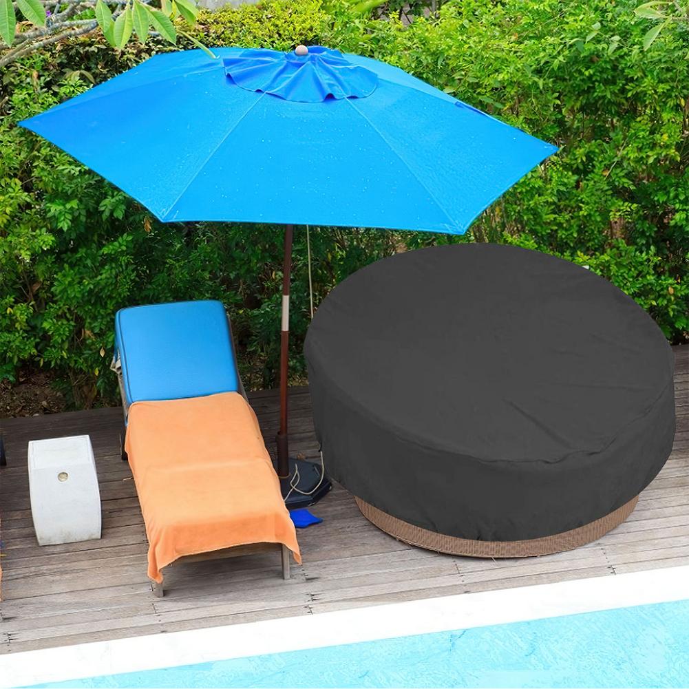 210D Oxford Doek Zwarte Ronde Meubilair Tafel Cover Outdoor Ronde Waterdichte Daybed Cover Stofdicht Tuinmeubelen Cover