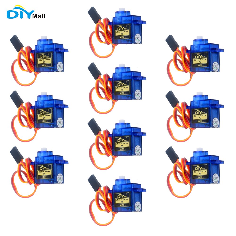 10 stks/partij 9g SG90 Mini Servo 180 Graden met Accessoires 3Pin Kabel Voor 450 RC Helicopter Vliegtuig Auto Boot DIYmall