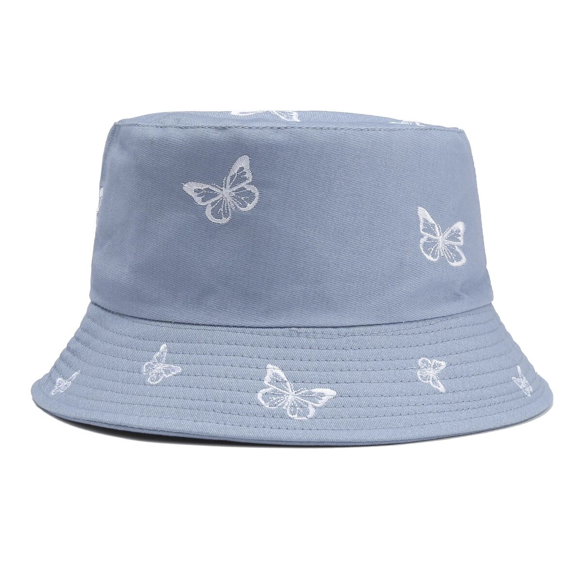 Sombrero de pescador con bordado de mariposa para hombre y mujer, gorra de pescador con bordado de mariposa, doble cara, de algodón, protección solar, 2022: Blue