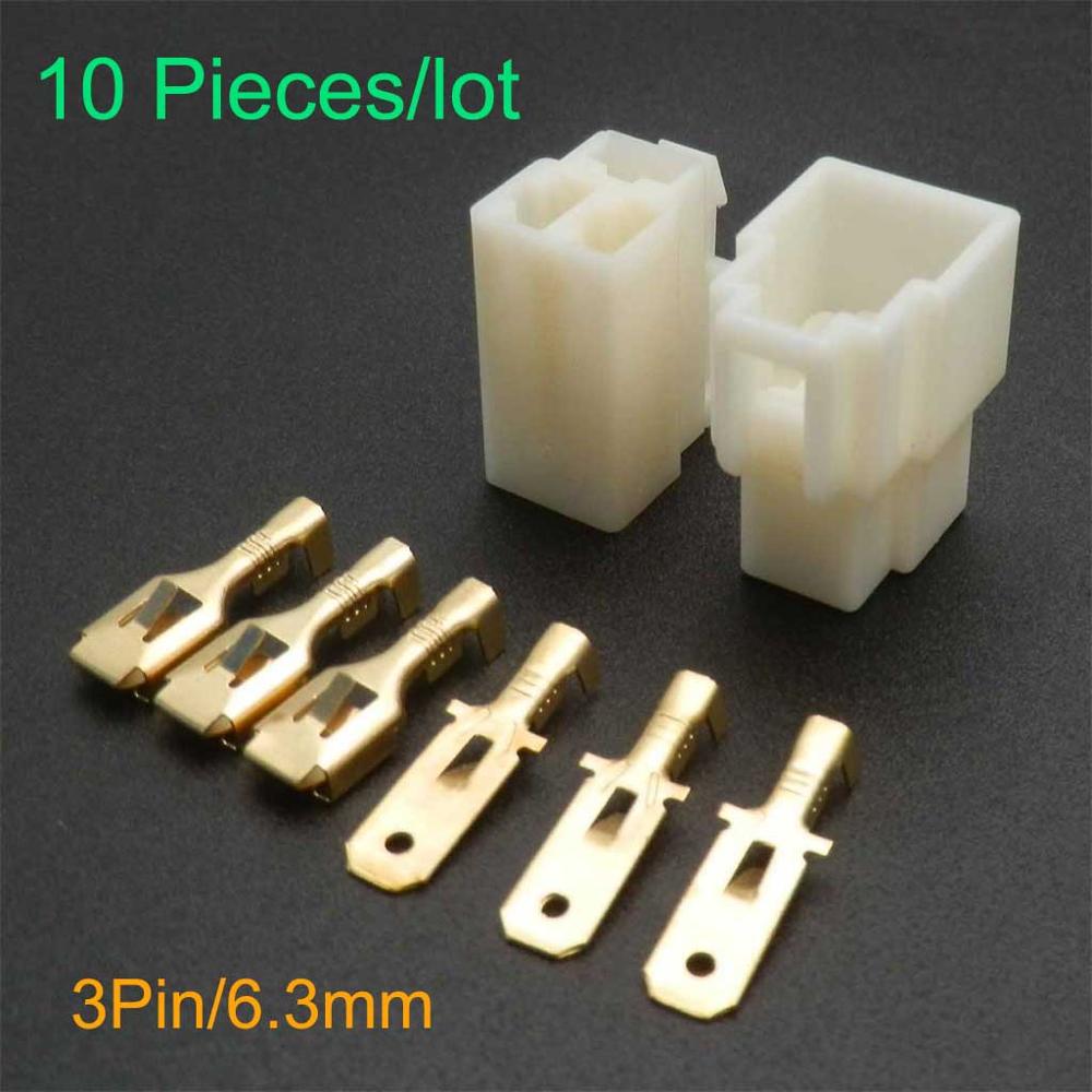 10 Pieces/lot 1 2 3 4 6 8 Way 6.3mm Electrical Multi Plug Connector Terminal Block Pin Wiring: 3-way X10 pieces