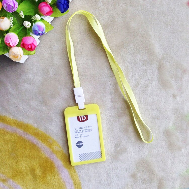 Candy Colors Credit Card Holders Bus ID Holders Card Neck Strap Card Name Women Men Bank Identity Badge With Lanyard: YELLOW