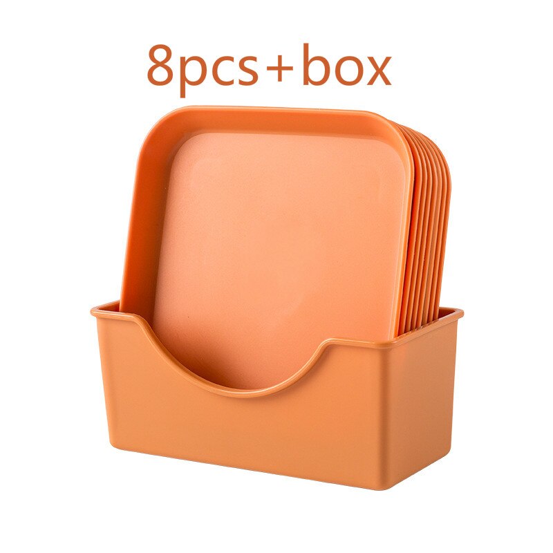 Plastic Voedsel Saus Schotel Leuke Ronde Snacks Fruitschaal Vierkante Dessertbord Keuken Huishoudelijke Dienblad Gerechten Afvoer Rack Set: Square orange set