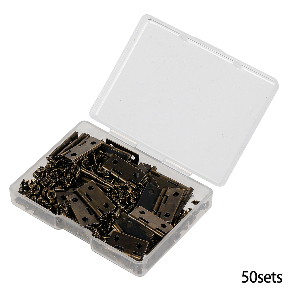 Charnières + 200 vis en fer doré noir Bronze, 4 trous 18x16mm, Mini charnière arrondie, boîte de bricolage, , quincaillerie de meubles, 50 pièces/boîte: TRANSPARENT