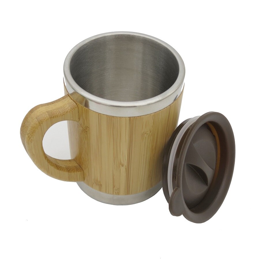 Natuurlijke Bamboe Mok met Roestvrijstalen Voering Creatieve Vacuüm Cup Koffie Melk Mok Met Deksel reizen Mok: KAKI / 400ml