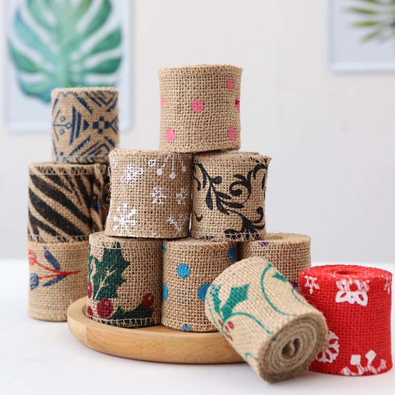 2 yards / rulle 60 mmdiy bomull och linne band handgjord jul bröllop klass hantverk spetsrulle utskrift band säckväv rulle