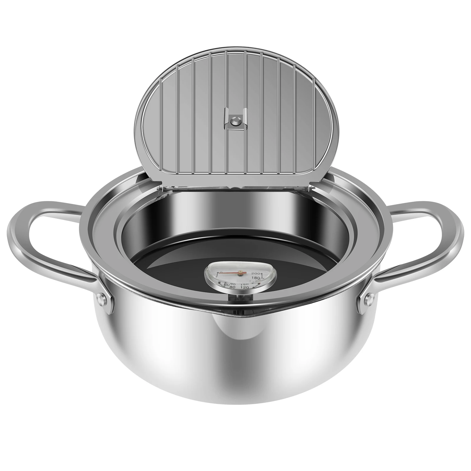 Deep Fryer with Thermometer and Oil Drip Drainer Rack Stainless Steel Frying Pot Multifunctional Japanese Style Deep Fryer Pot: WHITE