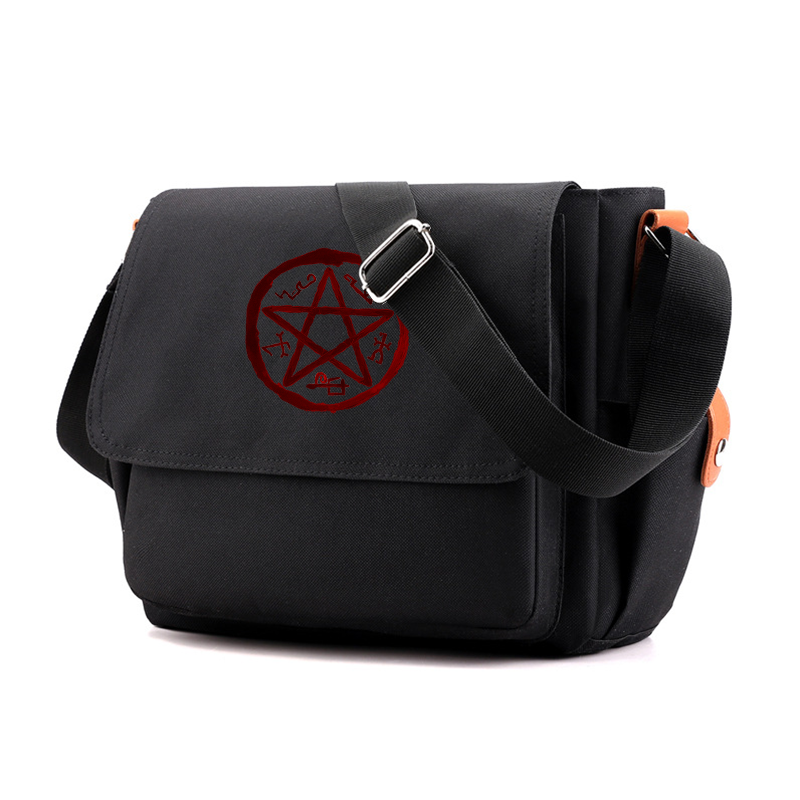 Supernatural Casual Messenger Bag School Shoulder Bag For Students Children Teenager Vintage Canvas Crossbody Bag: black