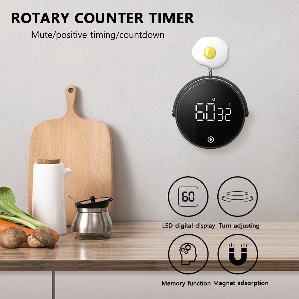 LED Magnetic Digital Timer Baking Stopwatch HD LED Battery Operated Electronic Meditation Countdown Alarm Volume Kitchen Gadget
