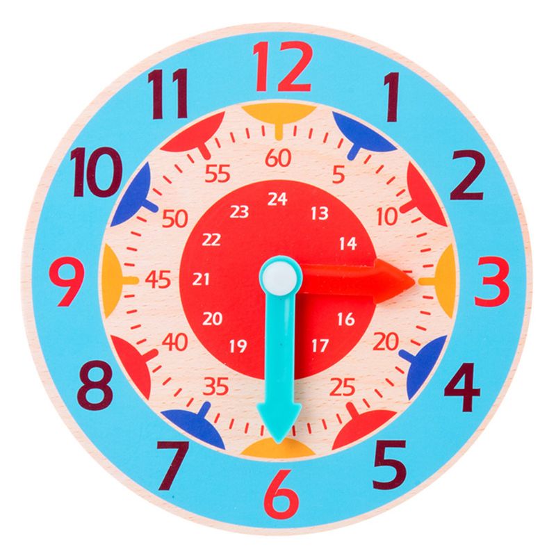 Children Wooden Clock Toys Hour Minute Second Cognition Colorful Clocks Toy Y4QA