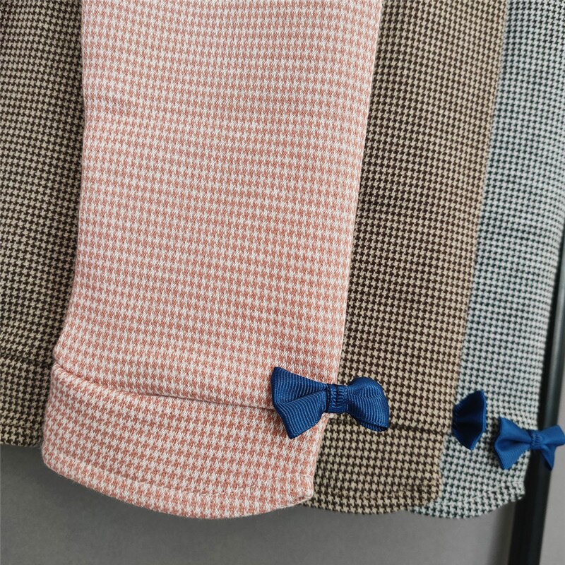 Sweet Baby Girls Houndstooth Pants Spring Autumn Kids Girls High Waist Bow Leggings Children Cotton Elastic Waist Trousers