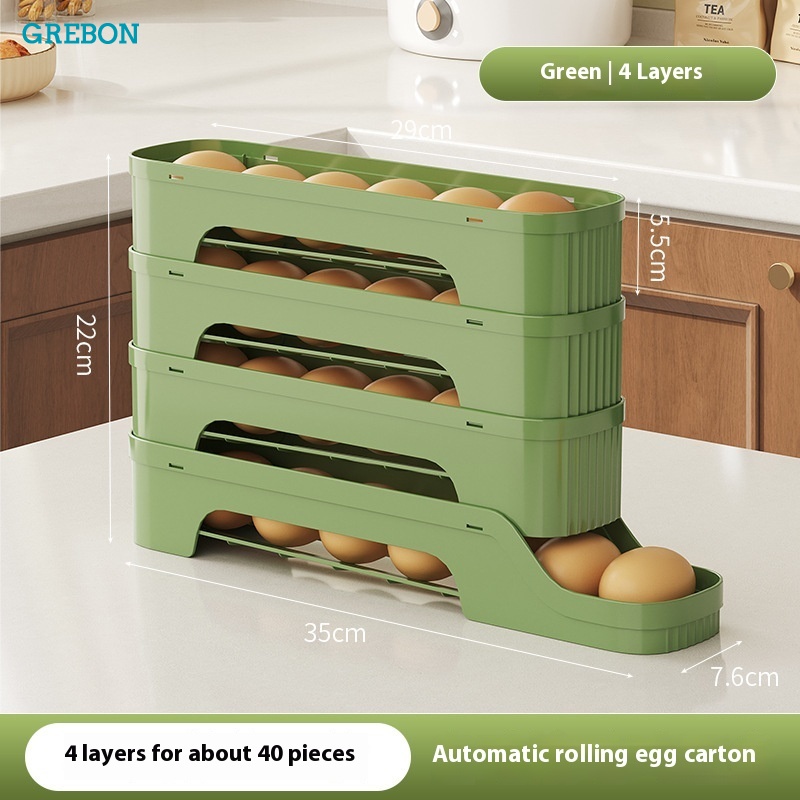 Multi-layered Egg Storage Box Egg Holder Dispenser Automatic Rolling Slide Refrigerator Door Side Crisper Box Kitchen Storage