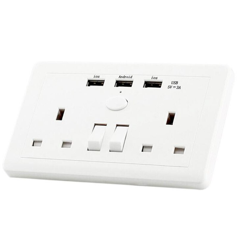 Gorelax UK USB Wall Socket 2 AC Outlet 3 USB Ports 110-250v Power Plug Socket Smart Home for Android IOS Devices Charge