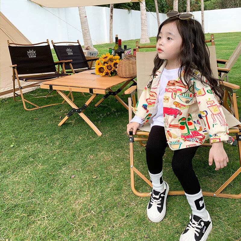 Capispalla colletto rovesciato monopetto lunghezza regolare stampa semplice comodo colorato adatto primavera bambini ragazze