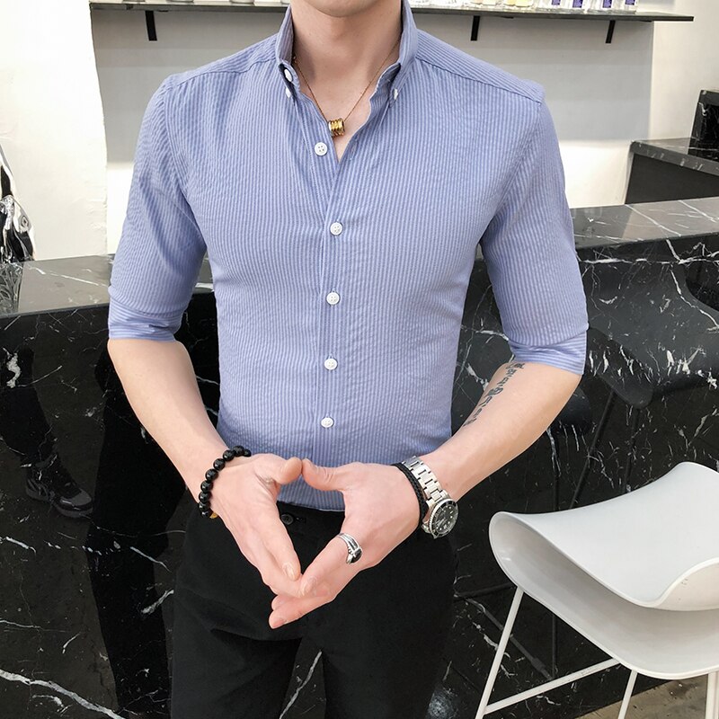 Smarte skjorter til mænd forår sommer klassisk business arbejdsskjorte herre halværmet slim fit afslappet bluse herretøj 3xl