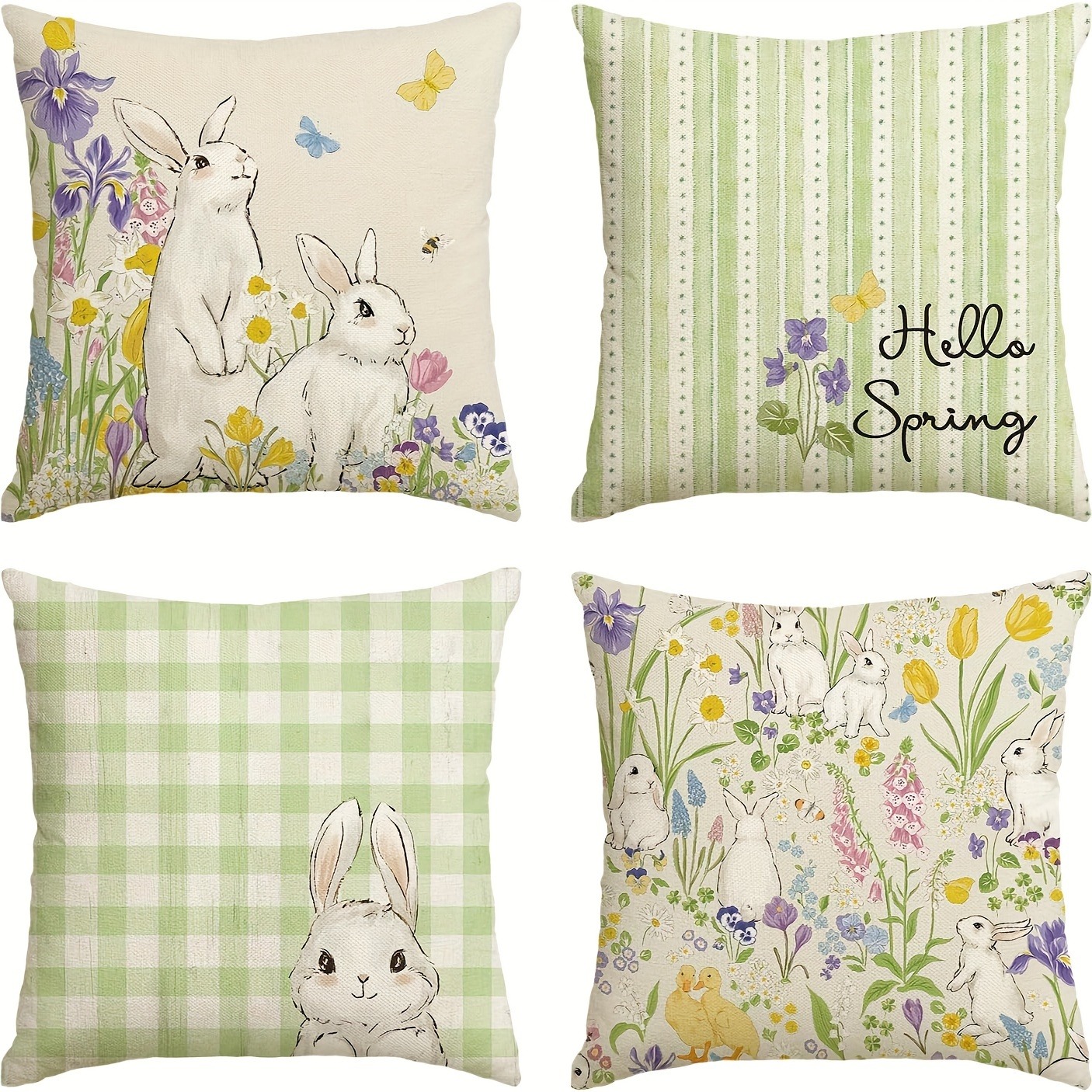 Funda de almohada decorativa de Pascua feliz, funda de cojín para sofá con de flores y entramado de conejo de primavera, decoración para la habitación del hogar