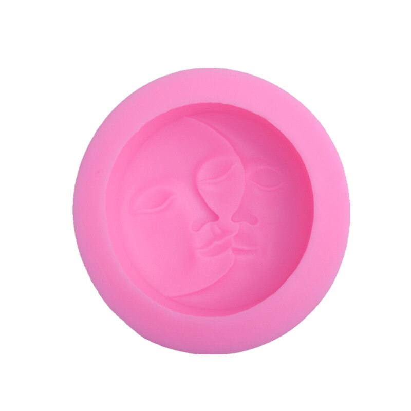 1 Stuk Roze Zeep Mold Ronde Zon Maan Gezicht Siliconen Mal Diy Fondant Chocolade Taart Decoratie Tool Bakken Tool