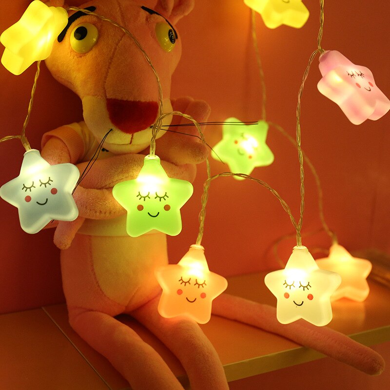 Guirnalda de luces Led con de nubes y estrellas para decoración del hogar, guirnalda bonita de Navidad para habitación de bebé, bricolaje, Año , boda, 6m/3m/1,5 m: Multicolor star / 6m 40 leds-battery