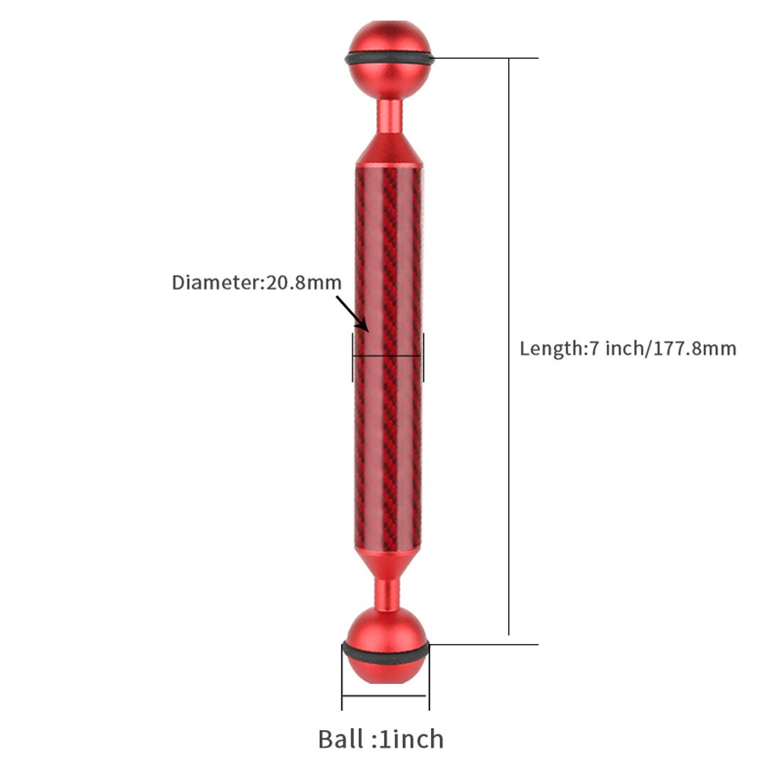 Diving Fotografia In Fibra di Carbonio Doppia Testa A Sfera Galleggiante Salvagente Braccio Della Macchina Fotografica Subacquea Kit Vassoio Ultralight 5/6/7 /8/9/10/11/12 Pollici: 7inch Red