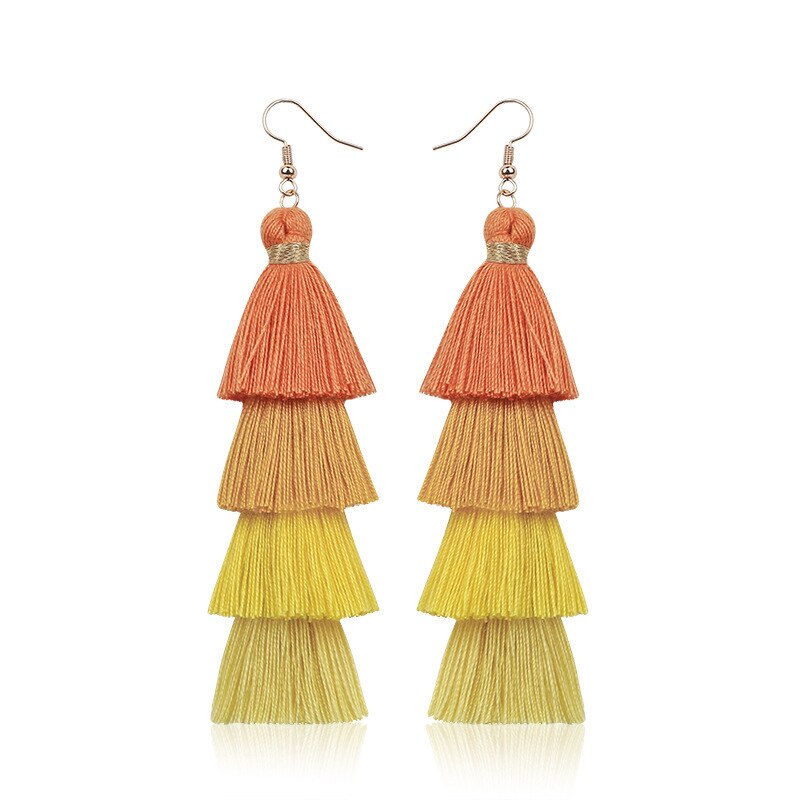 Bohemian 4 Gelaagde Kwastje Oorbellen Voor Vrouwen Etnische Lange Fringe Multi kleur Verklaring Dangle Earring Meisjesschoenen Sieraden: Licht Geel Goud Kleur