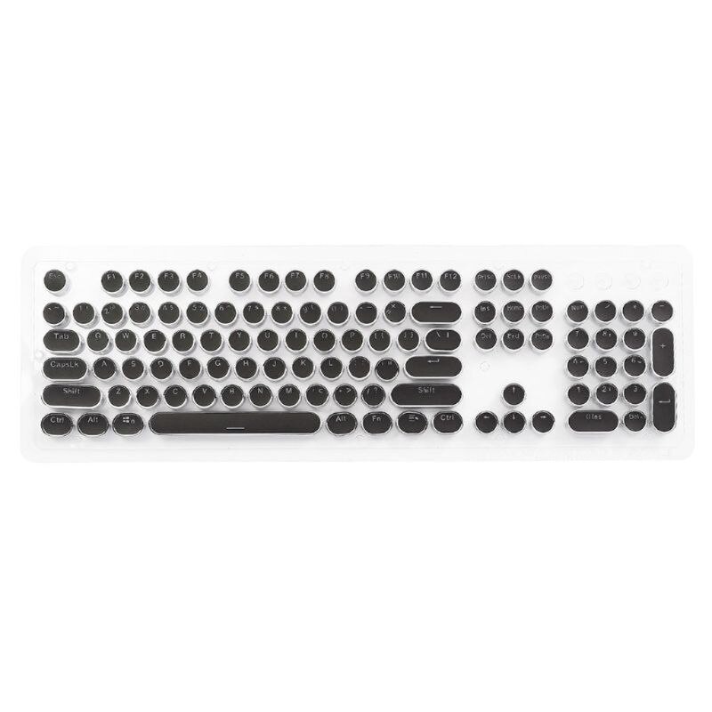 104 Keys Retro Round Keycaps Double Shot DIY Typewriter Keycap for Backlit Mechanical Keyboard Circular Key Cap: Black