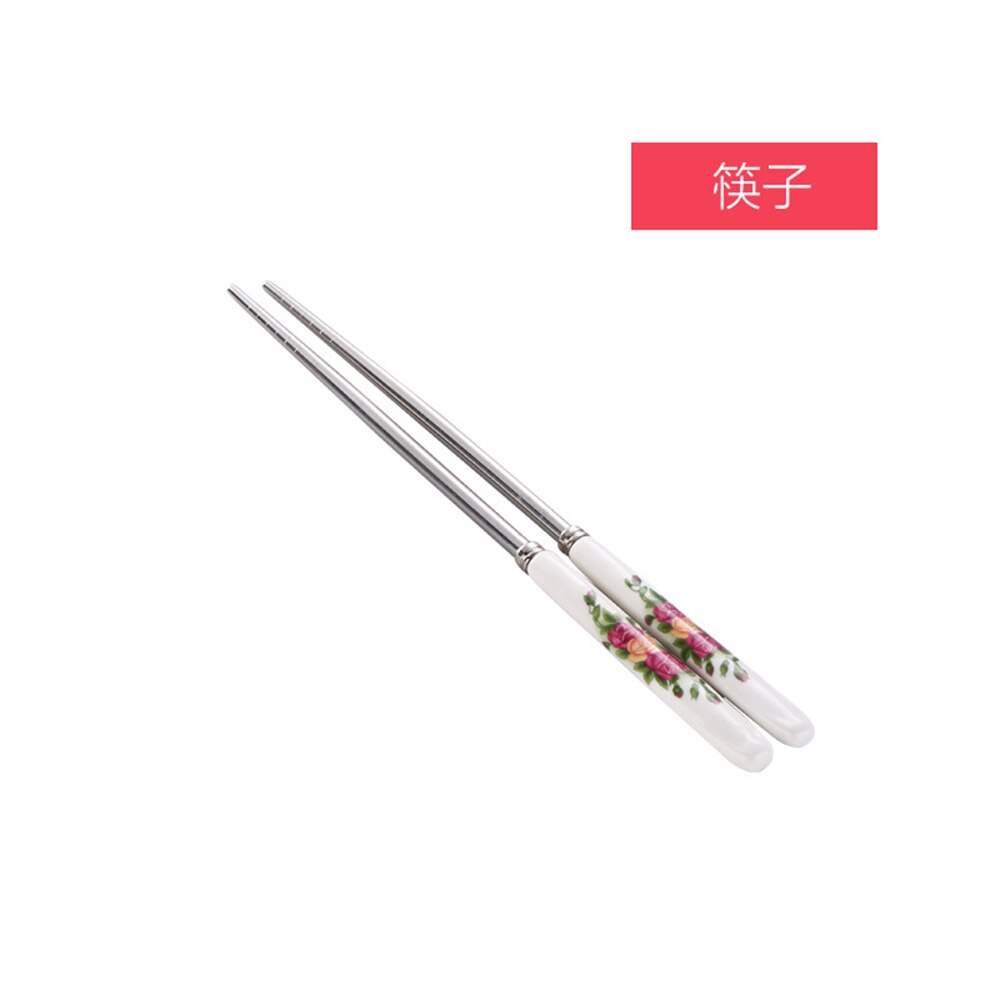 Korean Stainless Steel Metal Ceramic Handle Tableware Spoon Chopsticks Fork Dinner Knife Free Combination Cutlery Set: 3