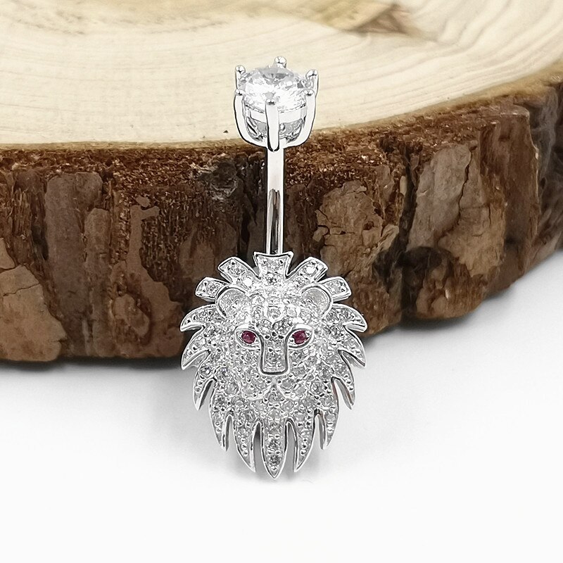 Plata de Ley 925 Anillo del botón de vientre León forma de circón cúbico vientre piercing ombligo cuerpo de la joyería para las mujeres