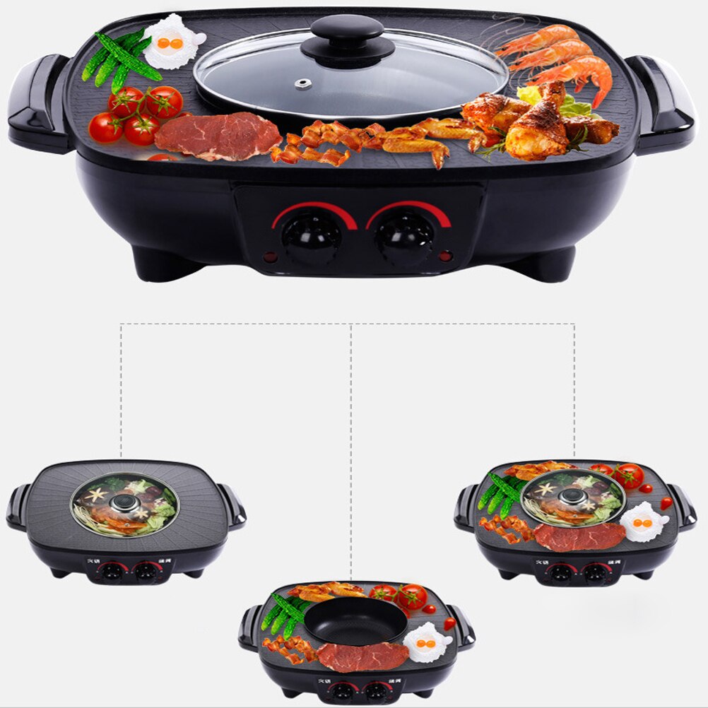 1pc Electric Pot Nonstick Double Control Multifunctional Cooking Pots Shabu Machine for Restaurant Kitchen: Default Title