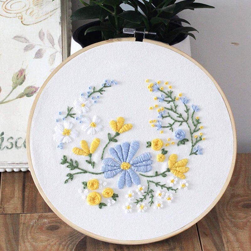 2 Pack Embroidery Starter Kit, Stamped Embroidery Set, Cross Stitch, with Embroidery Cloth and Embroidery Hoop