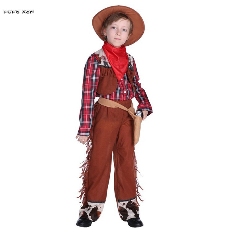 M-xl børn børn halloween cowboy kostumer til drenge cowboy cosplays karneval purim parade scene leg maskerade festkjole