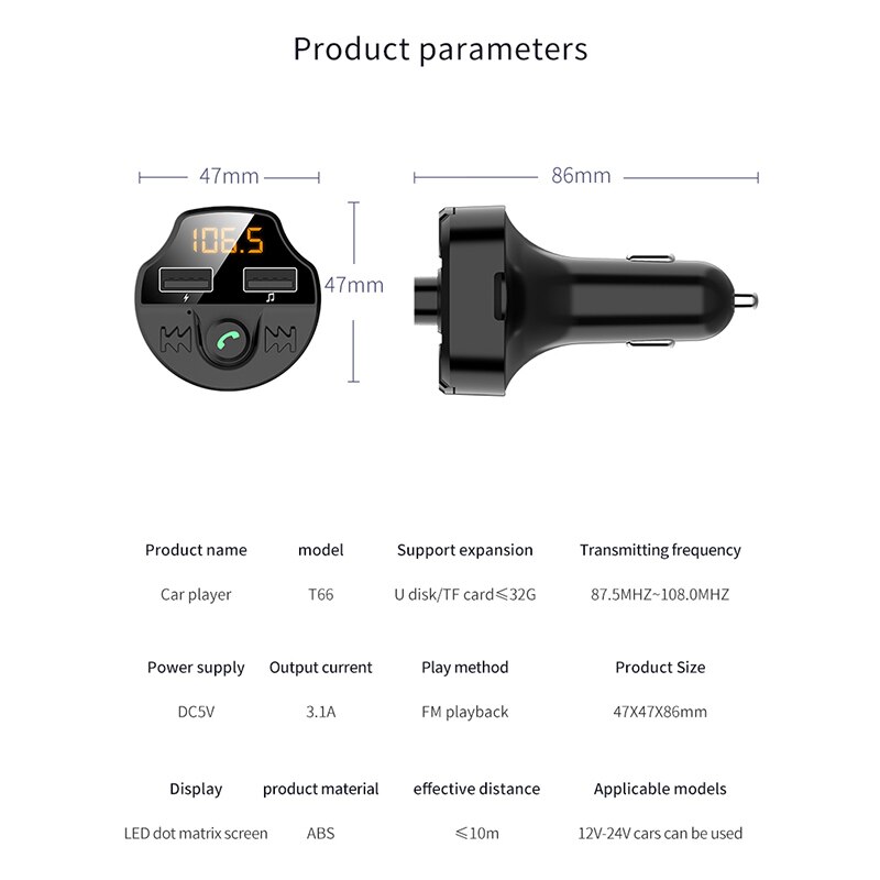 Onever Fm transmitter Bluetooth 5.0 Car Mp3 Player Adapter Battery Voltage Noise Reduction TF Card hands-free Dual USB Charger