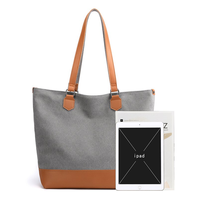 Bolso de lona a la para mujer, bolsa de lona de con contraste de color PU, informal, de gran capacidad
