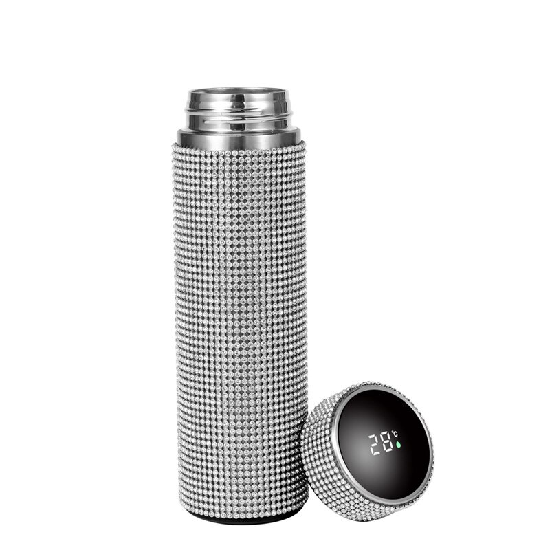 350/500/750 Diamant Water Fles Thermos Thermoskan Rvs Warmte Thermos Draagbare Zilver Water Flessen: 500ml temperature A