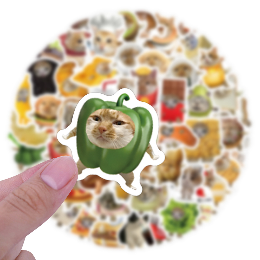 100 zabawne memy z kotem i jedzeniem, urocze naklejki graffiti na zabawki, bagaż, laptopa, ipada, deskorolkę, telefon, samochód