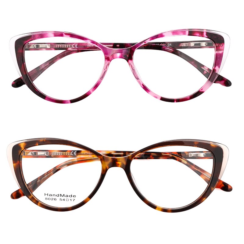 Acetate Cat Eye Women's Decorative Glasses Transparent Round Prescription Glasses Without Diopter Unusual Female Eyeglasses: Red  Brown