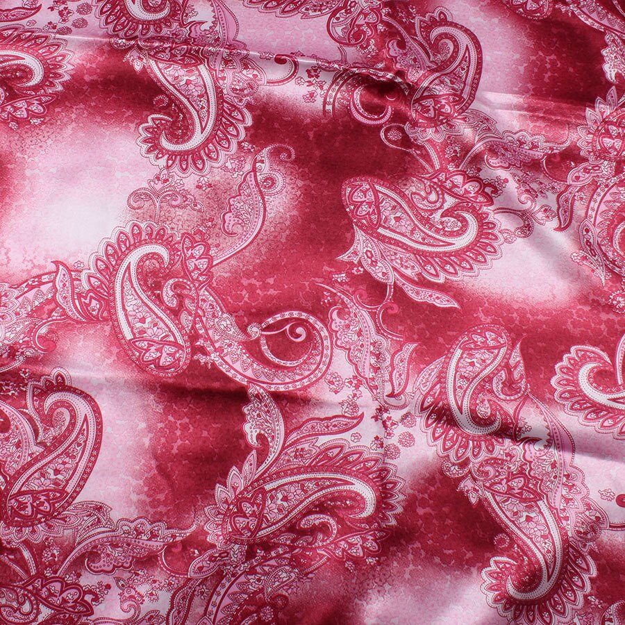 Vintage Polyester Charmeuse Material Paisley Floral Print Satin Fabric For Scarfs Dresses Sold By Yard: Red