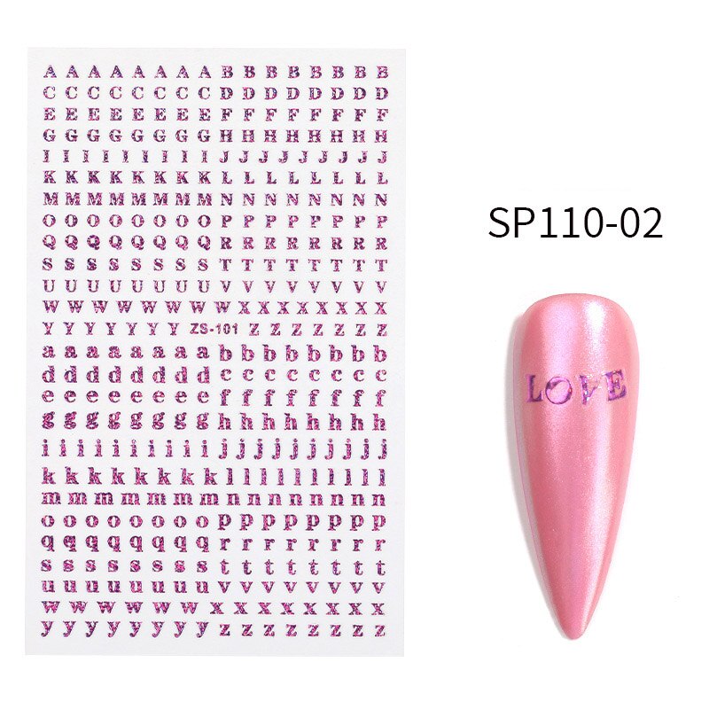 8 Kleuren Optioneel Brief Nail Sticker Kleuren 26 Alfabet Manicure Art Decorations Decals Foil Nail Sticker: SP110-02