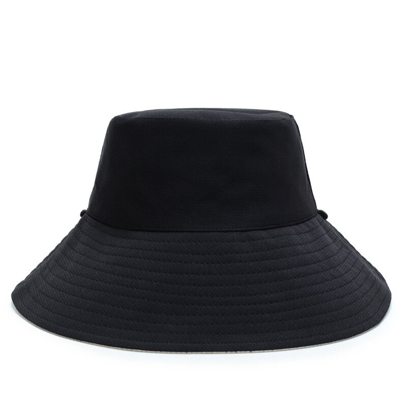 Monochrome Visser Hoed Wilde Vrouwelijke Dubbelzijdig Met Winddicht Touw Zwarte Grote Hoed Mode Zonnehoed Zon hoed Zon Hoeden: Black
