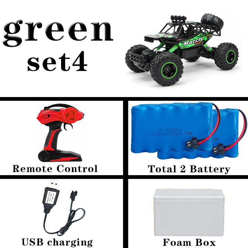 28cm RC Car 1/16 4WD 4x4 Driving Car Double Motors Drive Bigfoot Car Remote Control Car Model Off-Road Vehicle Toy: 37cmGreen 2 battery