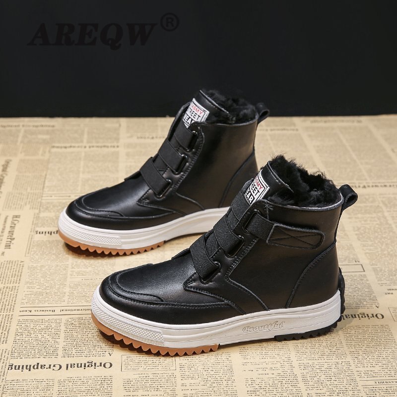 Winter Women Ankle Boots Heels High Top Wedge Boots Warm Platform Leather Sneakers Lace Up Boots for Woman