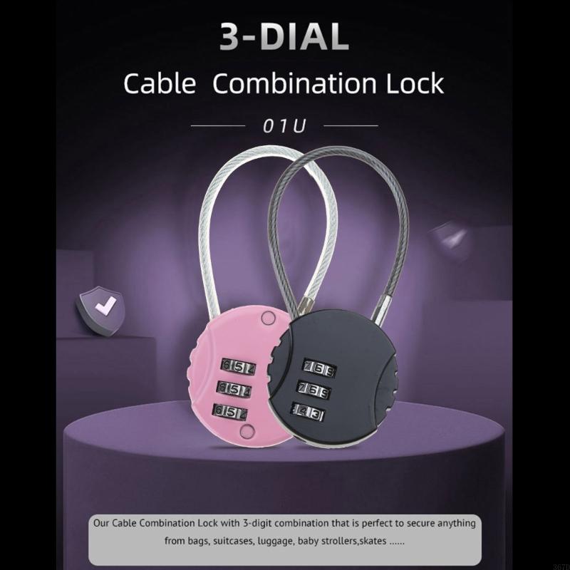 920L Small Travel Luggage Lock 3 Digit Combination Padlock Small Wire Rope Password Lock for Backpacks Gym School Lockers