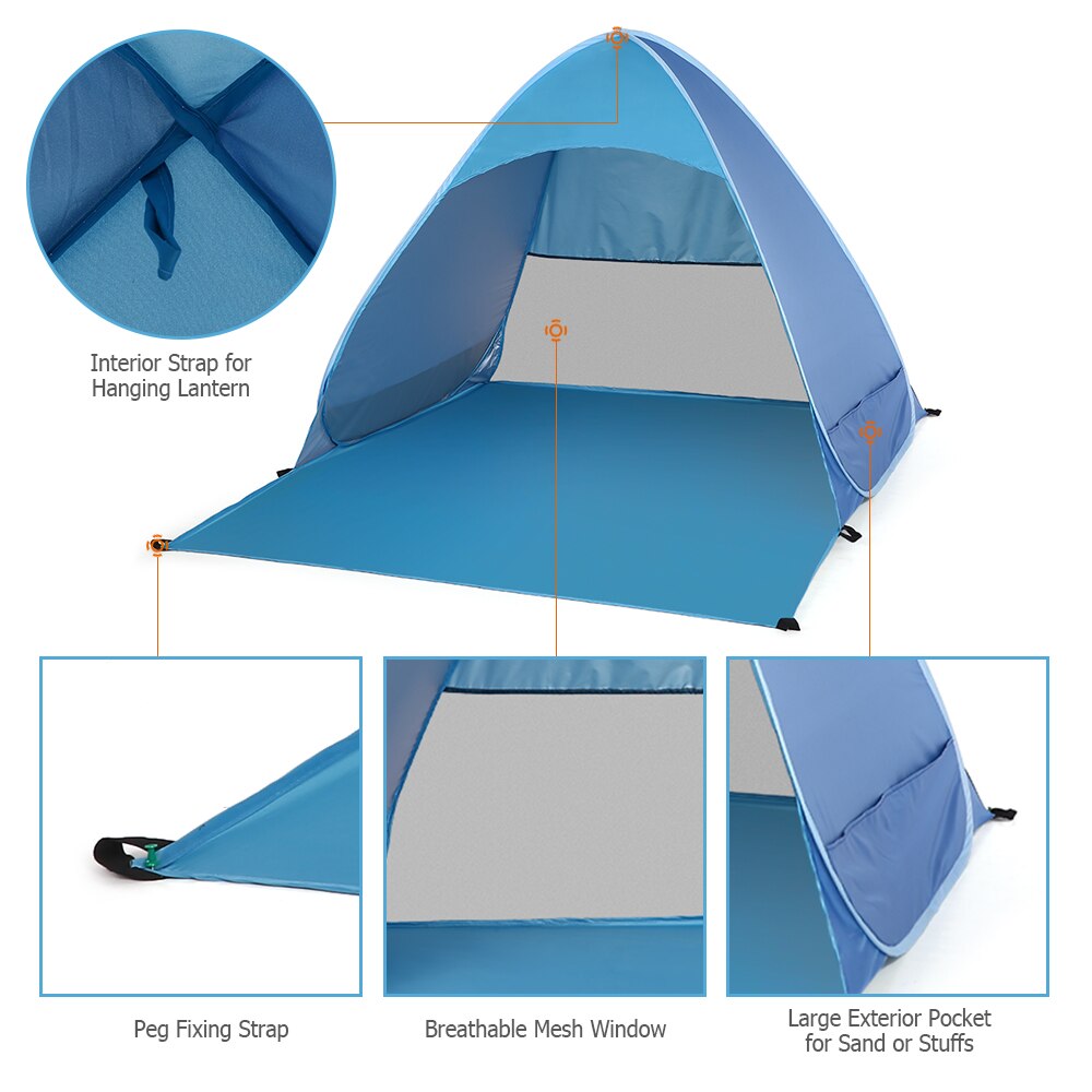 Tienda de campaña portátil, toldo de viaje automático Pop-Up para playa, cabaña UPF 50 + refugio solar, carpa para exteriores, pesca, senderismo