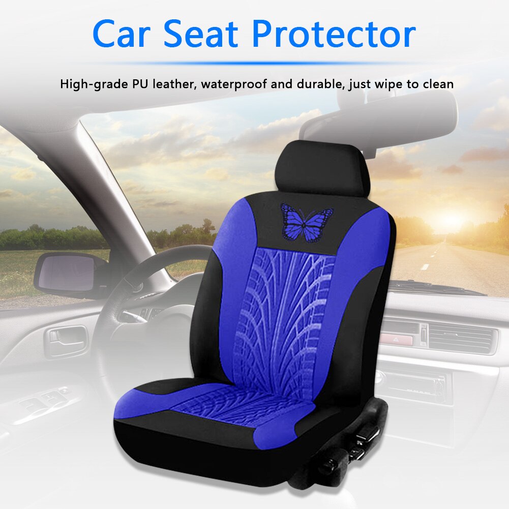 Universal Car Seat Cover Set Butterfly Pattern PU Leather Bucket Seat Cover