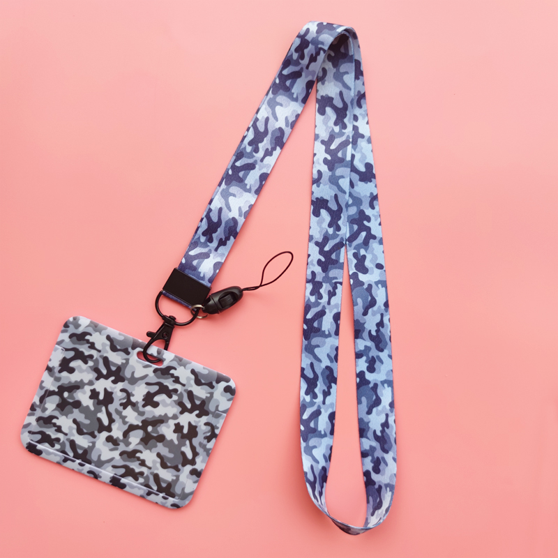 Men's Camouflage Card Case Lanyard ID Badge Holder Bus Card Cover Door Card Credit Card Holders Neck Strap: Navy Blue