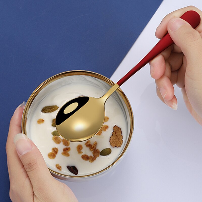 10 Colors 1pcs Coffee Spoons Stainless Steel Dessert Spoons Kitchen Utensils Round Spoons