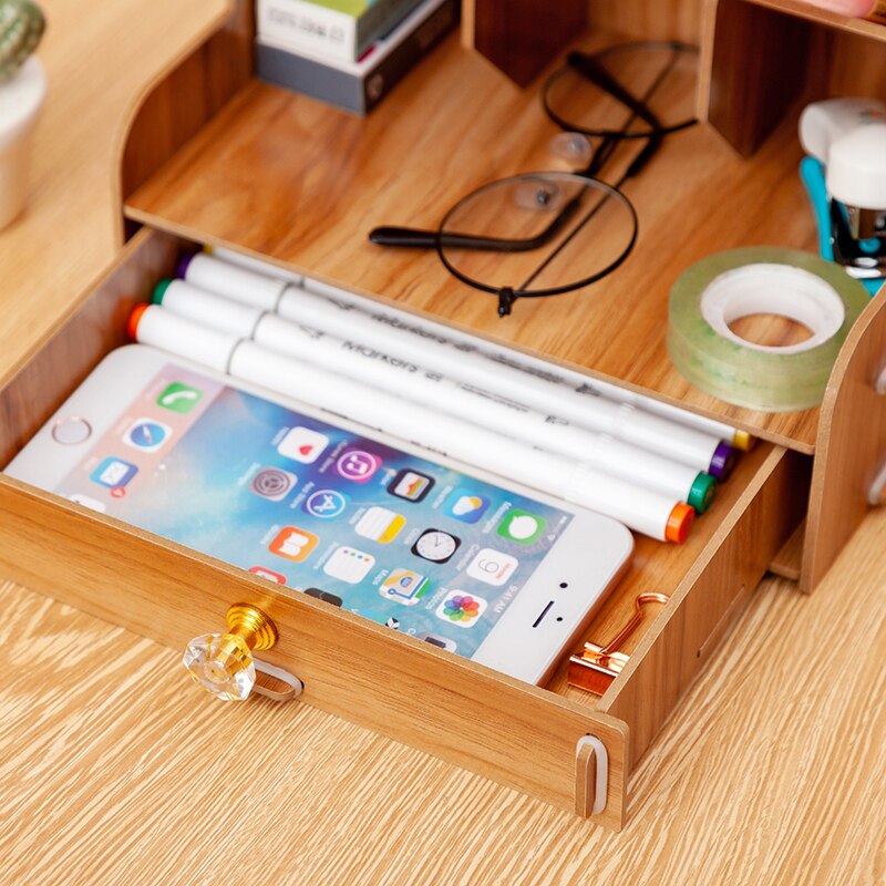 Wooden Desk Organizer Multi-Functional DIY Pen pencil Holder Box Desktop Stationary Home Office Supply Storage Rack