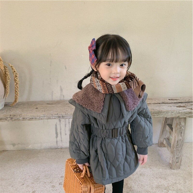 Girls Winter Clothes Padded Jacket Baby Korean Style Children's Personality Korean Thick Fur Collar Padded Parkas Jacket Outwear