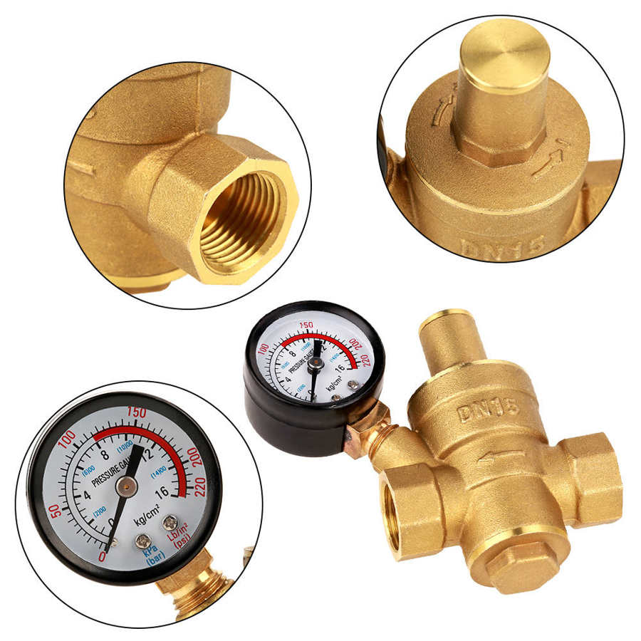 DN25/DN20/DN15 Brass Adjustable Water Pressure Regulator Reducer Maintain Valves Regulator Valves Welding Pressure Gauge Meter