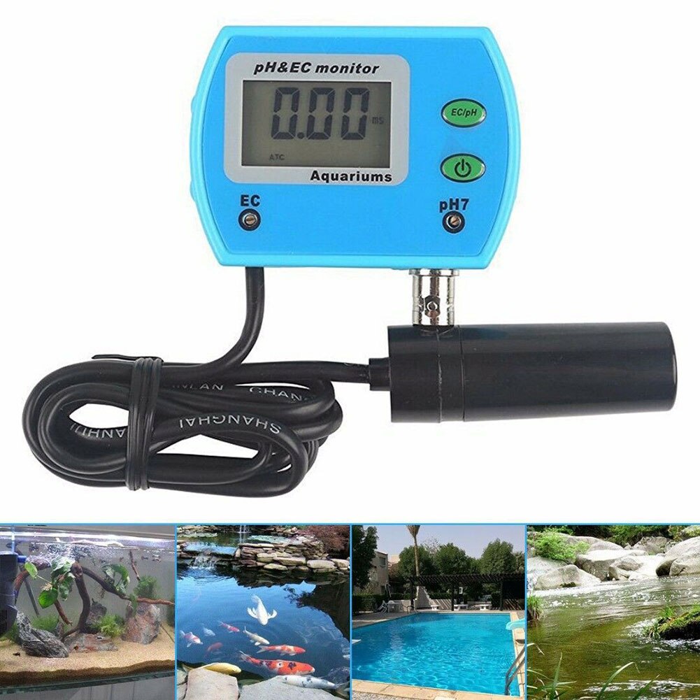 Lcd Water Meter Ph/Ec Meter Acidometer Digitale Display Water Meterfor Voor Huishoudelijke Drinkwater Zwembad Aquarium Water Blauw