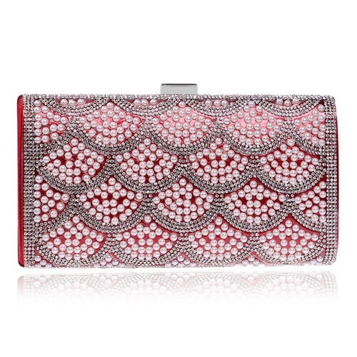 SEKUSA Perlen Frauen Messenger Handtaschen Diamanten Perle Kette Schulter Tag Kupplung Abend Taschen V Kristall Hochzeit Tasche: YM1054red